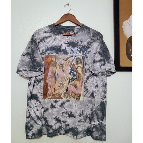 Picasso's "Les Demoiselles d’Avignon" Black White Tie Dye Tee Graphic Art  SZ L - Picture 1 of 5